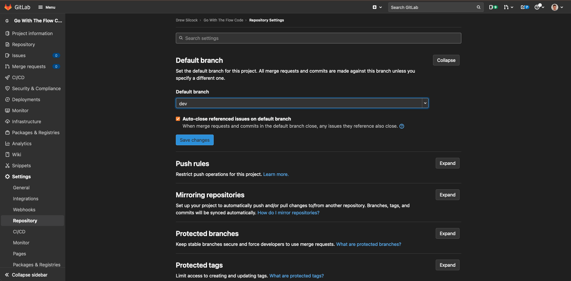 choosing default branch